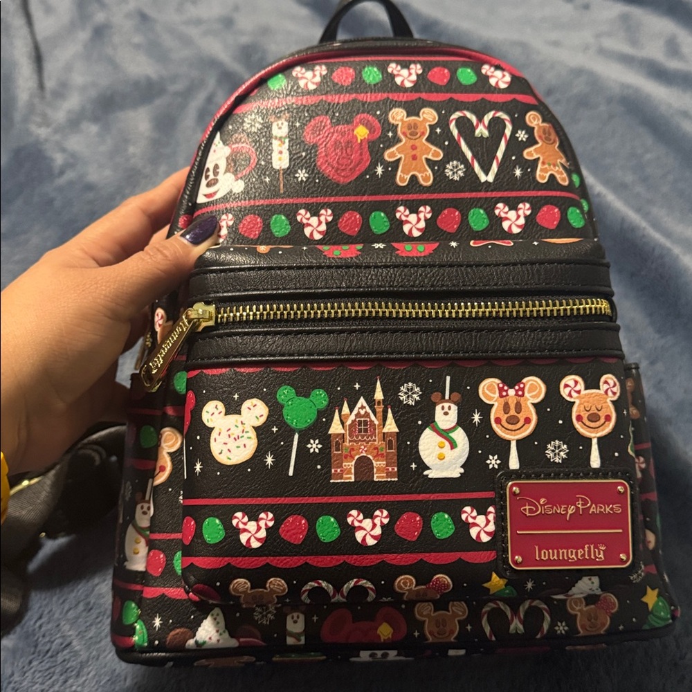 Disney Parks Christmas Snacks Loungefly Mini Backpack EUC